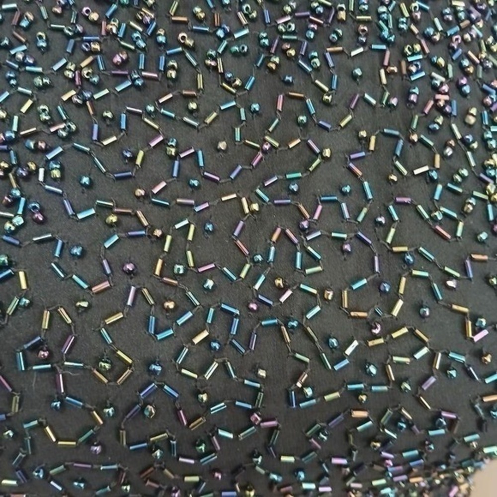 Vintage 90s/Y2K glam blingy black sleeveless crop top w/multicolored beading, XS - Picture 3 of 8